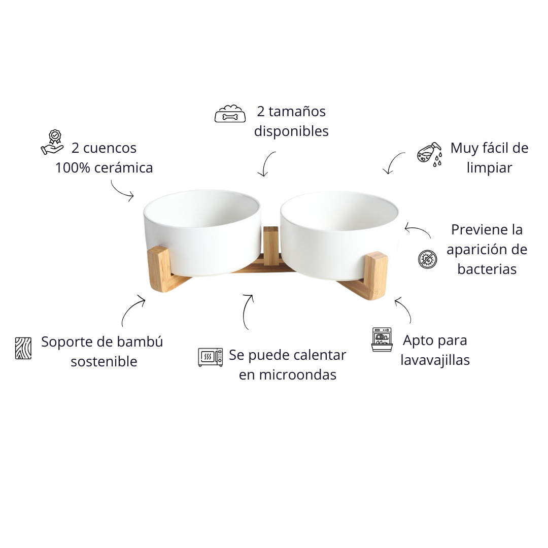 caracteristicas comedero doble ceramico blanco